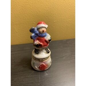 Greenbrier International Porcelain Limoge Hinged Christmas Snowman Trinket‎ Box